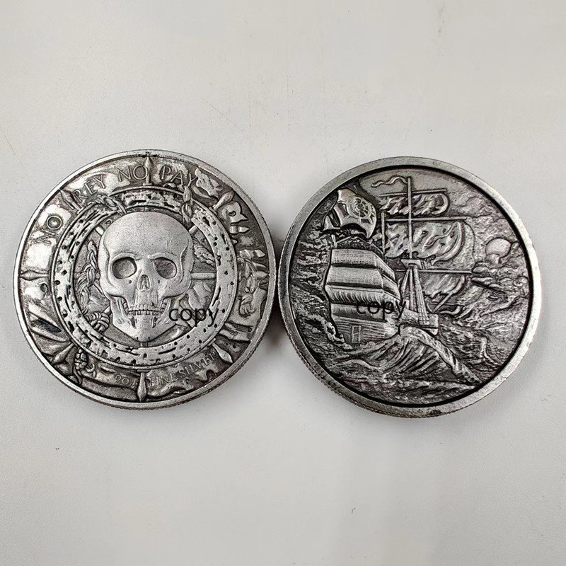 7つのシリーズアメリカの海賊コイン魔法の頭蓋骨帆船パターン彫 - Token Coin Mechanism のレビューと価格